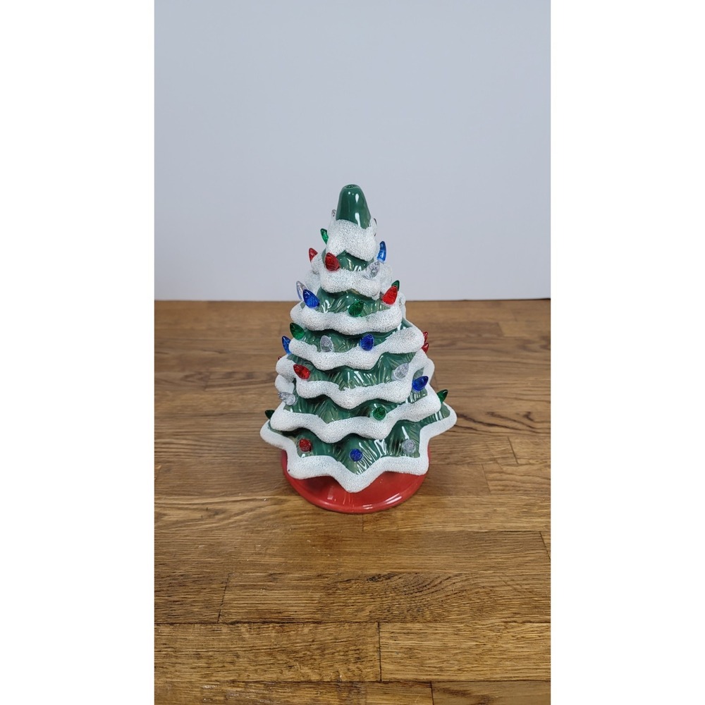 2014 Merch‎ 11" Ceramic Lighted Frosted Christmas Tree Incomplete